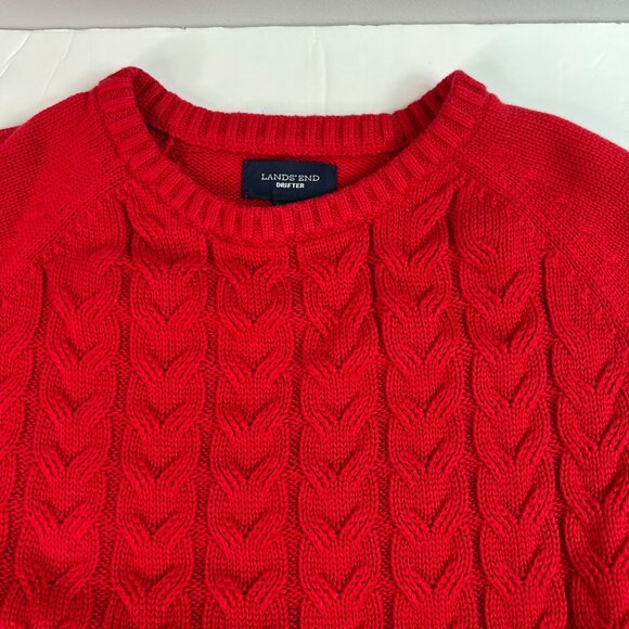 Lands End women’s Drifter Red Cable Knit Sweater Size M petite (10-12) Crew Neck - Picture 7 of 10